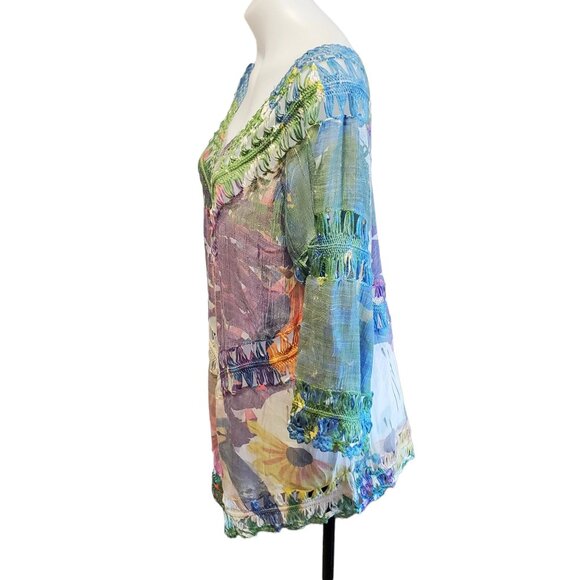 Rain Womens XL Rainbow Boho Floral Crochet Tunic Beach Bathingsuit Coverup - Picture 5 of 11